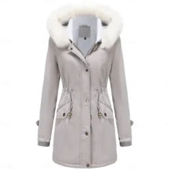 Women's Parka Jacket Hiking Windbreaker Hiking Fleece Jacket Winter Outdoor Thermal Warm Fleece Lining Windproof Winter Jacket Full Length Visible Zipper Fishing Camping / Hiking / Caving Traveling