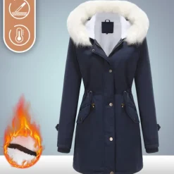 Women's Parka Jacket Hiking Windbreaker Hiking Fleece Jacket Winter Outdoor Thermal Warm Fleece Lining Windproof Winter Jacket Full Length Visible Zipper Fishing Camping / Hiking / Caving Traveling