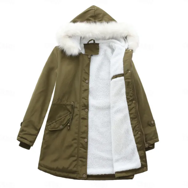 Women's Parka Jacket Hiking Windbreaker Hiking Fleece Jacket Winter Outdoor Thermal Warm Fleece Lining Windproof Winter Jacket Full Length Visible Zipper Fishing Camping / Hiking / Caving Traveling