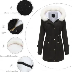 Women's Parka Jacket Hiking Windbreaker Hiking Fleece Jacket Winter Outdoor Thermal Warm Fleece Lining Windproof Winter Jacket Full Length Visible Zipper Fishing Camping / Hiking / Caving Traveling