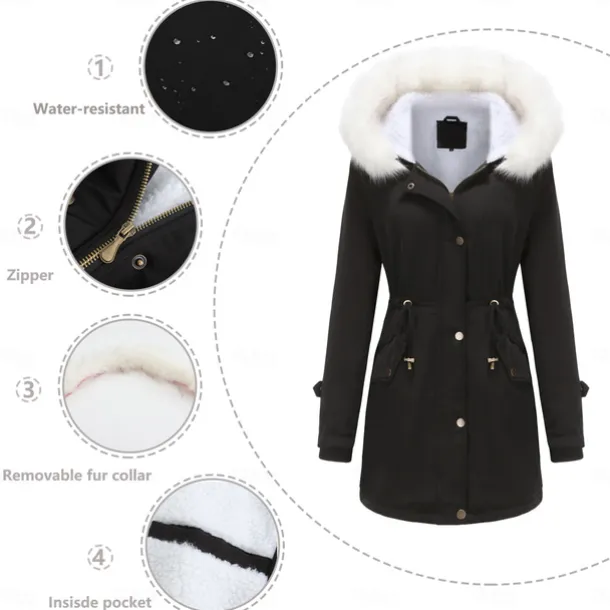 Women's Parka Jacket Hiking Windbreaker Hiking Fleece Jacket Winter Outdoor Thermal Warm Fleece Lining Windproof Winter Jacket Full Length Visible Zipper Fishing Camping / Hiking / Caving Traveling