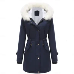 Women's Parka Jacket Hiking Windbreaker Hiking Fleece Jacket Winter Outdoor Thermal Warm Fleece Lining Windproof Winter Jacket Full Length Visible Zipper Fishing Camping / Hiking / Caving Traveling