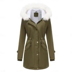 Women's Parka Jacket Hiking Windbreaker Hiking Fleece Jacket Winter Outdoor Thermal Warm Fleece Lining Windproof Winter Jacket Full Length Visible Zipper Fishing Camping / Hiking / Caving Traveling