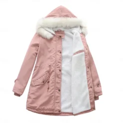 Women's Parka Jacket Hiking Windbreaker Hiking Fleece Jacket Winter Outdoor Thermal Warm Fleece Lining Windproof Winter Jacket Full Length Visible Zipper Fishing Camping / Hiking / Caving Traveling