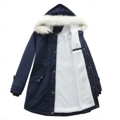 Women's Parka Jacket Hiking Windbreaker Hiking Fleece Jacket Winter Outdoor Thermal Warm Fleece Lining Windproof Winter Jacket Full Length Visible Zipper Fishing Camping / Hiking / Caving Traveling