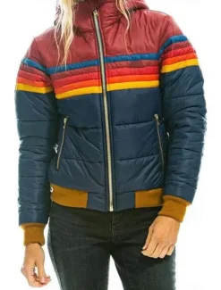 Women's Parka Outdoor Street Daily Fall Winter Regular Coat Regular Fit Windproof Warm Comtemporary Stylish Casual Jacket Long Sleeve Color Block Stripes with Pockets Full Zip Lake blue Black Dark