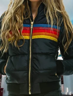 Women's Parka Outdoor Street Daily Fall Winter Regular Coat Regular Fit Windproof Warm Comtemporary Stylish Casual Jacket Long Sleeve Color Block Stripes with Pockets Full Zip Lake blue Black Dark