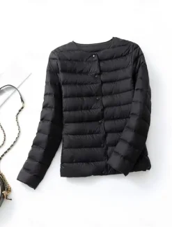 Women's Parka Warm Breathable Buttons Pocket Fashion Modern Casual Minimalism Solid Color Outdoor Street Daily Going out Single Breasted Regular Crewneck Regular Fit Long Sleeve Outerwear Wine Red