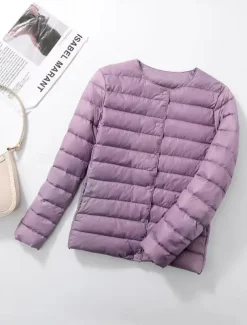 Women's Parka Warm Breathable Buttons Pocket Fashion Modern Casual Minimalism Solid Color Outdoor Street Daily Going out Single Breasted Regular Crewneck Regular Fit Long Sleeve Outerwear Wine Red