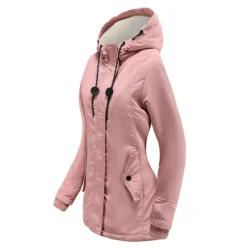 Women's Parka Waterproof Puffer Jacket Thermal Warm Heated Coat Fleece Lined Winter Coat Windproof Outdoor Zip up Hooded Coat Sports Hiking Jacket Purple Pink