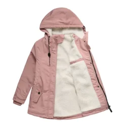 Women's Parka Waterproof Puffer Jacket Thermal Warm Heated Coat Fleece Lined Winter Coat Windproof Outdoor Zip up Hooded Coat Sports Hiking Jacket Purple Pink