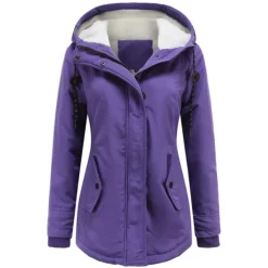 Women's Parka Waterproof Puffer Jacket Thermal Warm Heated Coat Fleece Lined Winter Coat Windproof Outdoor Zip up Hooded Coat Sports Hiking Jacket Purple Pink