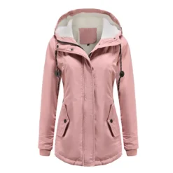 Women's Parka Waterproof Puffer Jacket Thermal Warm Heated Coat Fleece Lined Winter Coat Windproof Outdoor Zip up Hooded Coat Sports Hiking Jacket Purple Pink