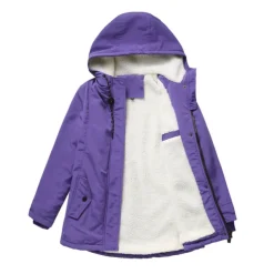 Women's Parka Waterproof Puffer Jacket Thermal Warm Heated Coat Fleece Lined Winter Coat Windproof Outdoor Zip up Hooded Coat Sports Hiking Jacket Purple Pink