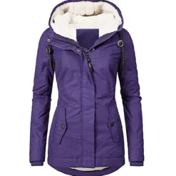 Women's Parka Waterproof Puffer Jacket Thermal Warm Heated Coat Fleece Lined Winter Coat Windproof Outdoor Zip up Hooded Coat Sports Hiking Jacket Purple Pink