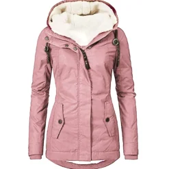 Women's Parka Waterproof Puffer Jacket Thermal Warm Heated Coat Fleece Lined Winter Coat Windproof Outdoor Zip up Hooded Coat Sports Hiking Jacket Purple Pink