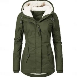 Women's Parka Waterproof Puffer Jacket Thermal Warm Heated Coat Fleece Lined Winter Coat Windproof Outdoor Zip up Hooded Coat Sports Hiking Jacket Purple Pink