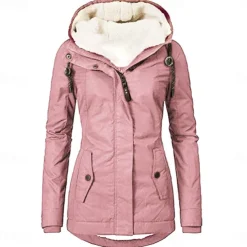 Women's Parka Waterproof Puffer Jacket Thermal Warm Heated Coat Fleece Lined Winter Coat Windproof Outdoor Zip up Hooded Coat Sports Hiking Jacket Purple Pink