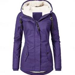 Women's Parka Waterproof Puffer Jacket Thermal Warm Heated Coat Fleece Lined Winter Coat Windproof Outdoor Zip up Hooded Coat Sports Hiking Jacket Purple Pink