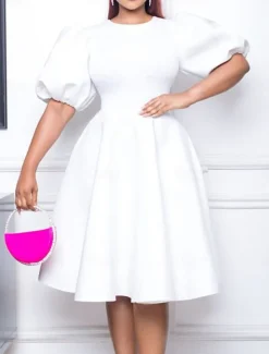 Women's Party Dress Homecoming Dress Cocktail Dress Ruched Crew Neck Short Sleeve Midi Dress Wedding Guest Birthday Black White Summer Spring