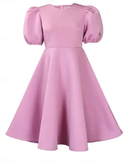 Women's Party Dress Homecoming Dress Cocktail Dress Ruched Crew Neck Short Sleeve Midi Dress Wedding Guest Birthday Black White Summer Spring