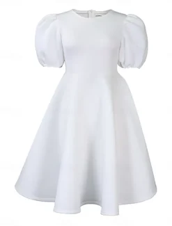 Women's Party Dress Homecoming Dress Cocktail Dress Ruched Crew Neck Short Sleeve Midi Dress Wedding Guest Birthday Black White Summer Spring