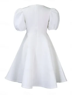 Women's Party Dress Homecoming Dress Cocktail Dress Ruched Crew Neck Short Sleeve Midi Dress Wedding Guest Birthday Black White Summer Spring