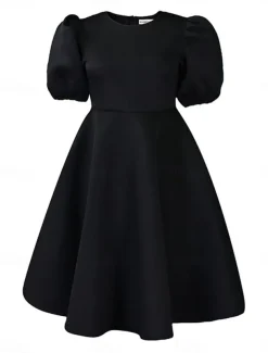 Women's Party Dress Homecoming Dress Cocktail Dress Ruched Crew Neck Short Sleeve Midi Dress Wedding Guest Birthday Black White Summer Spring