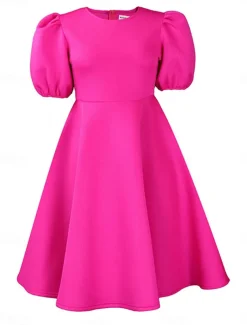 Women's Party Dress Homecoming Dress Cocktail Dress Ruched Crew Neck Short Sleeve Midi Dress Wedding Guest Birthday Black White Summer Spring