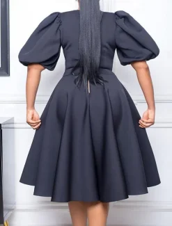 Women's Party Dress Homecoming Dress Cocktail Dress Ruched Crew Neck Short Sleeve Midi Dress Wedding Guest Birthday Black White Summer Spring