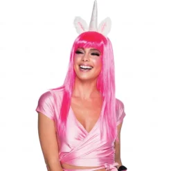 Women's Passion Long Neon Pink Wig for Carnival Fancy Dress Party Costume