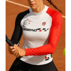 Women's Patchwork Tennis Top Long Sleeve Reflective Strip Sweat-Wicking Moisture Wicking Breathable Tennis Golf Pickleball Hooded White Red Tennis Clothing