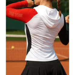 Women's Patchwork Tennis Top Long Sleeve Reflective Strip Sweat-Wicking Moisture Wicking Breathable Tennis Golf Pickleball Hooded White Red Tennis Clothing