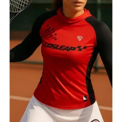 Women's Patchwork Tennis Top Long Sleeve Reflective Strip Sweat-Wicking Moisture Wicking Breathable Tennis Golf Pickleball Hooded White Red Tennis Clothing