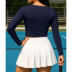Women's Patchwork Tennis Top Long Sleeve Contrast Binding Sweat-Wicking Moisture Wicking Breathable Tennis Golf Pickleball Square Black Dark Navy Blue Tennis Clothing