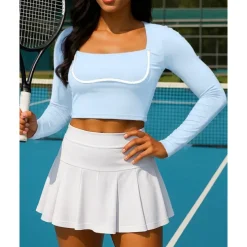 Women's Patchwork Tennis Top Long Sleeve Contrast Binding Sweat-Wicking Moisture Wicking Breathable Tennis Golf Pickleball Square Black Dark Navy Blue Tennis Clothing