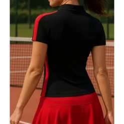 Women's Patchwork Tennis Top Short Sleeves Zipper Sweat-Wicking Moisture Wicking Breathable Tennis Golf Pickleball Black White Red Tennis Clothing
