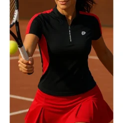 Women's Patchwork Tennis Top Short Sleeves Zipper Sweat-Wicking Moisture Wicking Breathable Tennis Golf Pickleball Black White Red Tennis Clothing