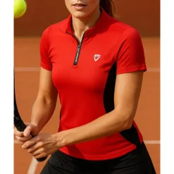 Women's Patchwork Tennis Top Short Sleeves Zipper Sweat-Wicking Moisture Wicking Breathable Tennis Golf Pickleball Black White Red Tennis Clothing