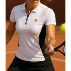 Women's Patchwork Tennis Top Short Sleeves Zipper Sweat-Wicking Moisture Wicking Breathable Tennis Golf Pickleball Black White Red Tennis Clothing
