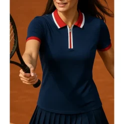 Women's Patchwork Tennis Top Short Sleeve Contrast Binding Sweat-Wicking Moisture Wicking Breathable Tennis Golf Pickleball Polo Collar Black Dark Navy Green Tennis Clothing