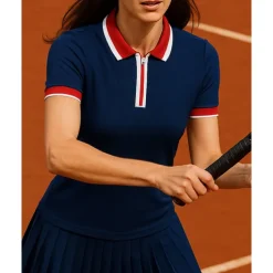 Women's Patchwork Tennis Top Short Sleeve Contrast Binding Sweat-Wicking Moisture Wicking Breathable Tennis Golf Pickleball Polo Collar Black Dark Navy Green Tennis Clothing