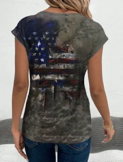 Women's Patriotic Camisole Tank Top Graphic Flag Stylish Casual Sleeveless V Neck Regular Tops Daily Print Gray Summer