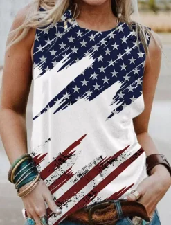 Women's Patriotic Camisole Tank Top Graphic Flag Daily Stylish Casual Sleeveless Crew Neck Regular Tops Daily Holiday White Summer Spring