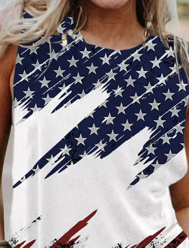 Women's Patriotic Camisole Tank Top Graphic Flag Daily Stylish Casual Sleeveless Crew Neck Regular Tops Daily Holiday White Summer Spring