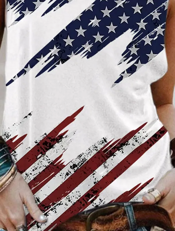 Women's Patriotic Camisole Tank Top Graphic Flag Daily Stylish Casual Sleeveless Crew Neck Regular Tops Daily Holiday White Summer Spring