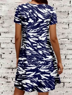 Women's Patriotic Dress Mini Dress Casual Dress T Shirt Dress A Line Dress Stylish Casual Regular Fit Graphic Flag Red White And Blue Short Sleeve Crew Neck Navy Blue