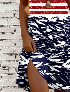 Women's Patriotic Dress Mini Dress Casual Dress T Shirt Dress A Line Dress Stylish Casual Regular Fit Graphic Flag Red White And Blue Short Sleeve Crew Neck Navy Blue