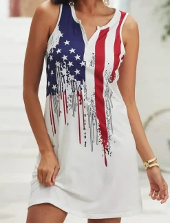 Women's Patriotic Dress Mini Dress Petite Dress T Shirt Dress Tee Dress Sundress Summer Dress Active Fashion Streetwear Outdoor Vacation Street Regular Fit Flag