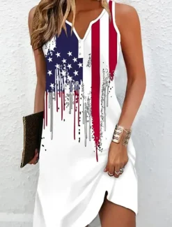 Women's Patriotic Dress Mini Dress Petite Dress T Shirt Dress Tee Dress Sundress Summer Dress Active Fashion Streetwear Outdoor Vacation Street Regular Fit Flag